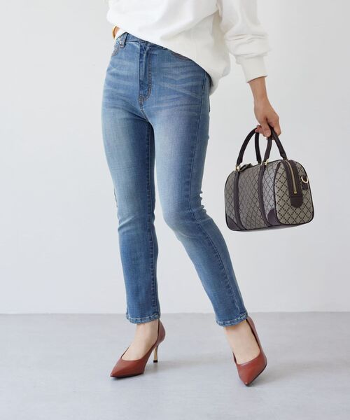 COHINA(コヒナ)の「COHINA DENIM シガレットパンツ 【低身長・小柄女性】(デニムパンツ・レディース・ネイビー/ブルー・S-Short/XXXS/M-Short/XS-Short)」の2枚目の写真