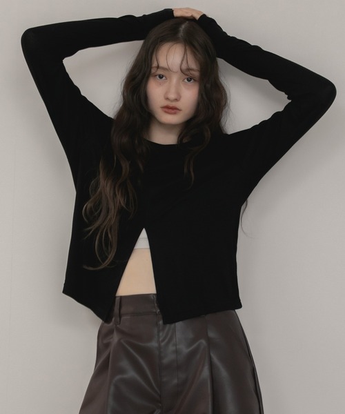 セール】【Nao Original】2WAYスリットカットソー/ブラック アイボリー