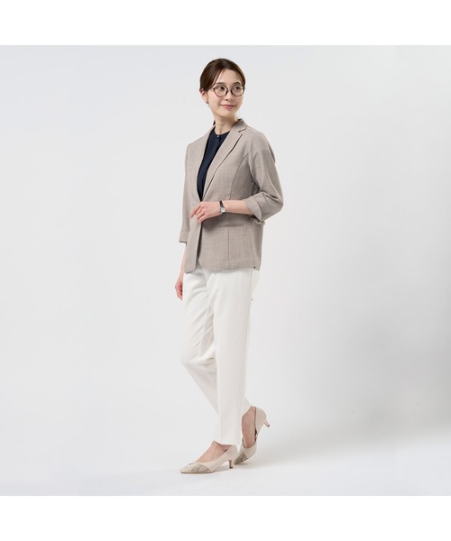 TOKYO SHIRTS（トウキョウシャツ）の「麻混ジャケット 七分袖 ブラック レディース（テーラードジャケット・レディース・ブラック/ピンク/ベージュ・M/L/LL）」の4枚目の写真