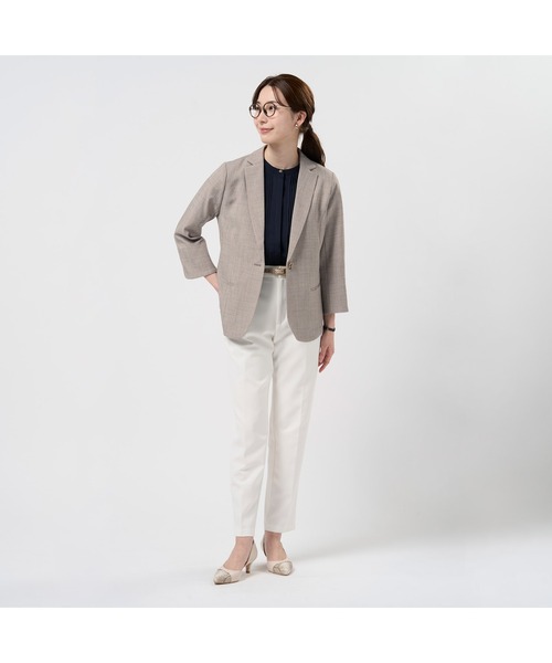 TOKYO SHIRTS（トウキョウシャツ）の「麻混ジャケット 七分袖 ブラック レディース（テーラードジャケット・レディース・ブラック/ピンク/ベージュ・M/L/LL）」の5枚目の写真