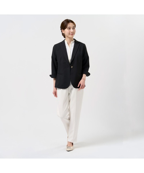 美品☆JOURNAL STANDARD ブラック テーラードジャケット 半袖 麻混ジャケット 七分袖 ブラック レディース（テーラード