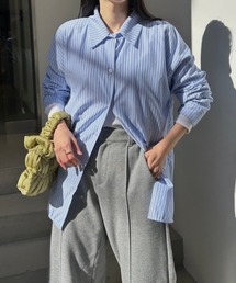 カラーストライプシャツ/color stripe shirt 長袖 襟付き シンプル カジュアル リラクシー ベーシック 羽織り ピンストライプ