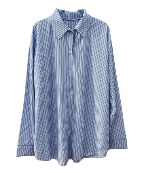 Reurie'(レウリィ)の「カラーストライプシャツ/color stripe shirt 長袖 襟付き シンプル カジュアル リラクシー ベーシック 羽織り ピンストライプ(シャツ/ブラウス・レディース・グリーン/ブルー・FREE)」の11枚目の写真