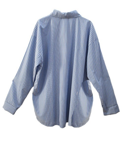 Reurie'(レウリィ)の「カラーストライプシャツ/color stripe shirt 長袖 襟付き シンプル カジュアル リラクシー ベーシック 羽織り ピンストライプ(シャツ/ブラウス・レディース・グリーン/ブルー・FREE)」の12枚目の写真