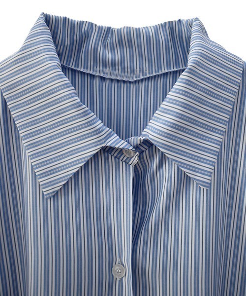Reurie'(レウリィ)の「カラーストライプシャツ/color stripe shirt 長袖 襟付き シンプル カジュアル リラクシー ベーシック 羽織り ピンストライプ(シャツ/ブラウス・レディース・グリーン/ブルー・FREE)」の13枚目の写真