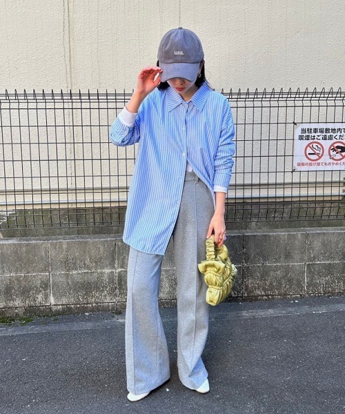 Reurie'(レウリィ)の「カラーストライプシャツ/color stripe shirt 長袖 襟付き シンプル カジュアル リラクシー ベーシック 羽織り ピンストライプ(シャツ/ブラウス・レディース・グリーン/ブルー・FREE)」の5枚目の写真