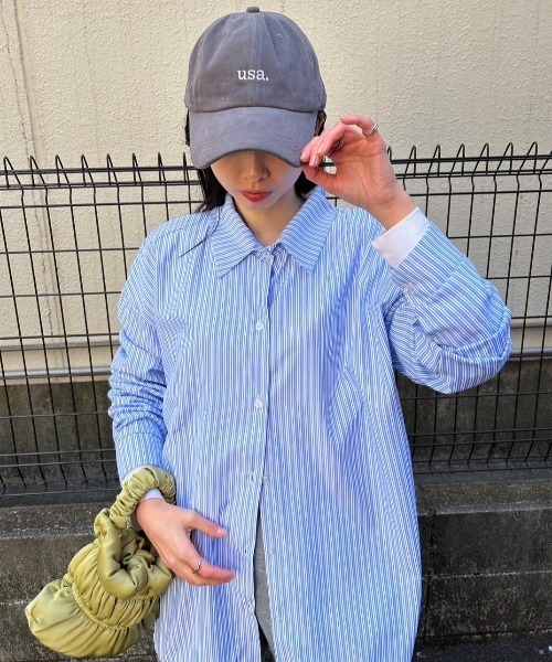 Reurie'(レウリィ)の「カラーストライプシャツ/color stripe shirt 長袖 襟付き シンプル カジュアル リラクシー ベーシック 羽織り ピンストライプ(シャツ/ブラウス・レディース・グリーン/ブルー・FREE)」の15枚目の写真