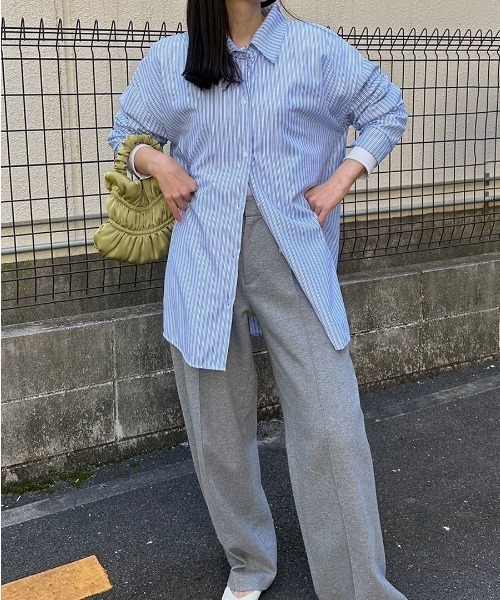 Reurie'(レウリィ)の「カラーストライプシャツ/color stripe shirt 長袖 襟付き シンプル カジュアル リラクシー ベーシック 羽織り ピンストライプ(シャツ/ブラウス・レディース・グリーン/ブルー・FREE)」の18枚目の写真