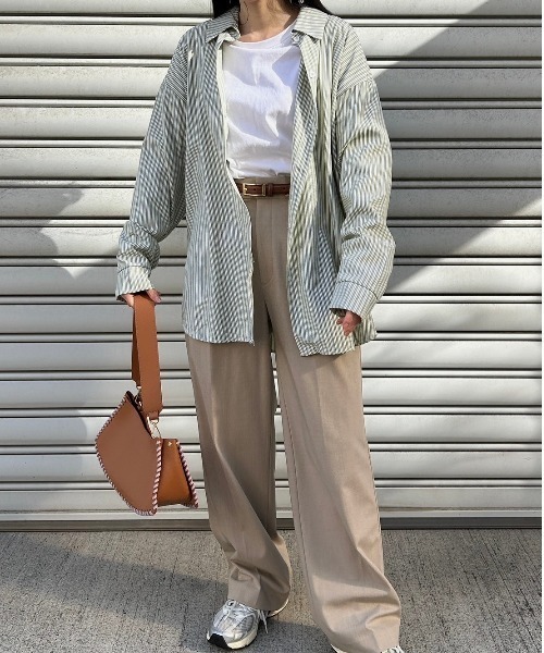 Reurie'(レウリィ)の「カラーストライプシャツ/color stripe shirt 長袖 襟付き シンプル カジュアル リラクシー ベーシック 羽織り ピンストライプ(シャツ/ブラウス・レディース・グリーン/ブルー・FREE)」の20枚目の写真