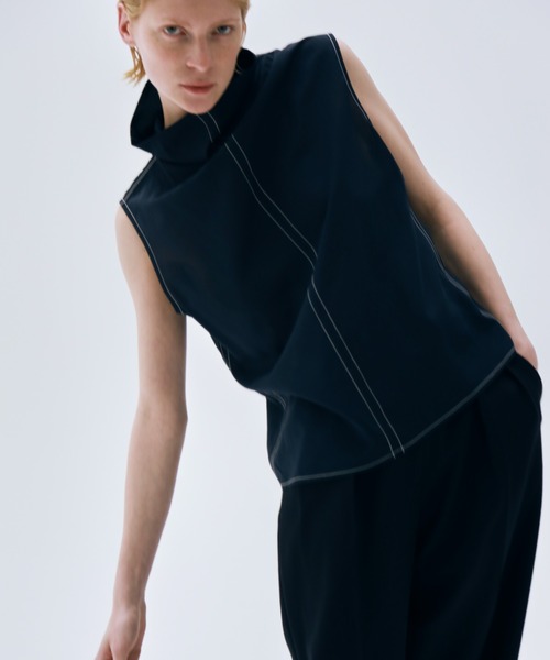 CREDONA（クレドナ）の「DRAPE STITCH SHIRTS/ドレープステッチシャツ（シャツ/ブラウス・レディース・ベージュ/ネイビー/ホワイト・FREE）」の5枚目の写真