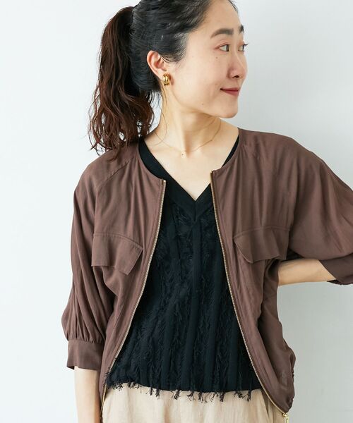 le.coeur blanc（ルクールブラン）の「《手洗い可能》ダブルポケットシアーブルゾン（ブルゾン・レディース・アイボリー/ブラック/ブラウン・38）」の11枚目の写真