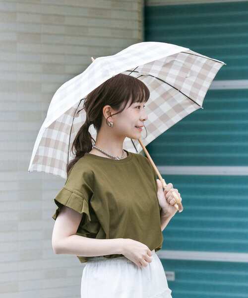 SMELLY（スメリー）の「because　ギンガムチェックバンブー長傘（長傘・レディース・グレー系その他/ブルー系その他・FREE）」の3枚目の写真