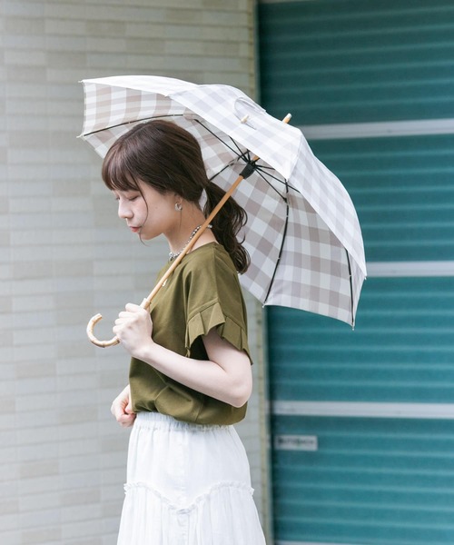 SMELLY（スメリー）の「because　ギンガムチェックバンブー長傘（長傘・レディース・グレー系その他/ブルー系その他・FREE）」の4枚目の写真