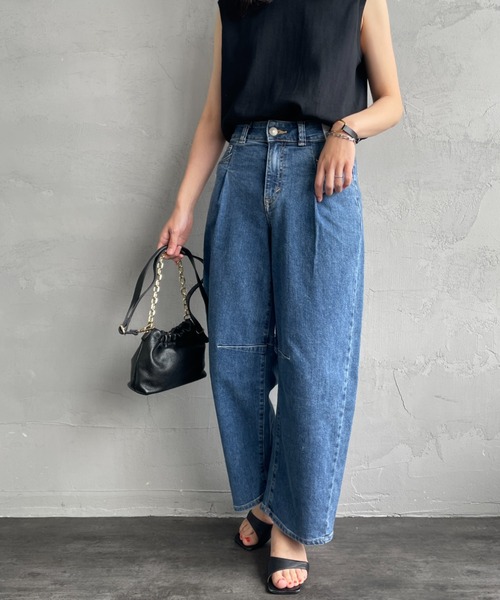 SOMETHING（サムシング）の「[SOMETHING/サムシング] HANA タックカーブテーパード デニムパンツ（デニムパンツ・レディース・ライトインディゴブルー/ブラック/インディゴブルー・XS/S/M）」の6枚目の写真