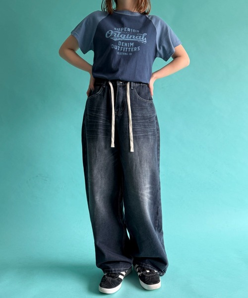 WOND(ウォンド)の「WOND/ロゴラグランT(Tシャツ/カットソー・レディース・ホワイト/ネイビー・FREE)」の14枚目の写真