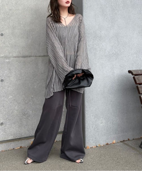 LAULEN(ローレン)の「high waist flare wide sweat pants /ハイウエスト フレア ワイド スウェット パンツ(スウェットパンツ・レディース・ブラック/グレー/チャコールグレー・S/M)」の13枚目の写真