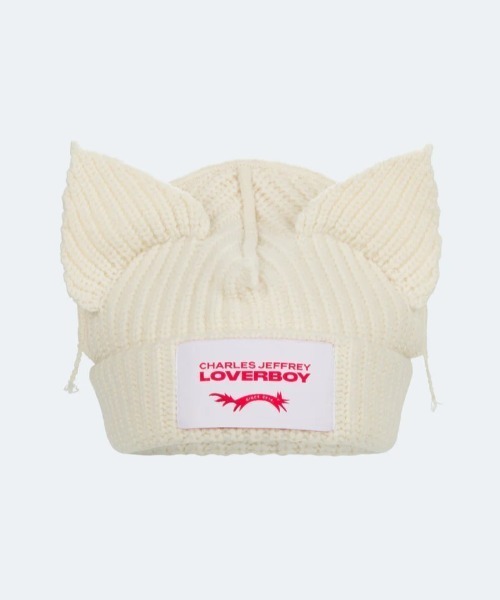 Charles Jeffrey Loverboy（チャールズジェフリーラバーボーイ）の「Charles Jeffrey LOVERBOY/チャールズジェフリーラバーボーイ/CHUNKY EARS BEANIE（ニットキャップ/ビーニー・レディース・ブラック/ホワイト系2/エンジ/モスグリーン/ピンク/ブルー・F）」の2枚目の写真