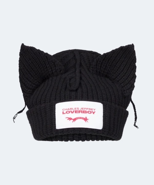 Charles Jeffrey Loverboy（チャールズジェフリーラバーボーイ）の「Charles Jeffrey LOVERBOY/チャールズジェフリーラバーボーイ/CHUNKY EARS BEANIE（ニットキャップ/ビーニー・レディース・ブラック/ホワイト系2/エンジ/モスグリーン/ピンク/ブルー・F）」の3枚目の写真