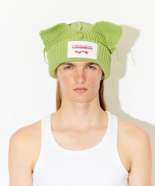 Charles Jeffrey Loverboy（チャールズジェフリーラバーボーイ）の「Charles Jeffrey LOVERBOY/チャールズジェフリーラバーボーイ/CHUNKY EARS BEANIE（ニットキャップ/ビーニー・レディース・ブラック/ホワイト系2/エンジ/モスグリーン/ピンク/ブルー・F）」の21枚目の写真