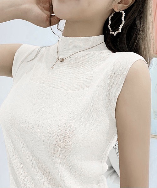 BLANC FICELLE（ブランフィセル）の「ノースリーブ　ハイネック（Tシャツ/カットソー・レディース・グリーン/ピンク/グレー/ネイビー/ベージュ/ブラック/ホワイト・FREE）」の2枚目の写真