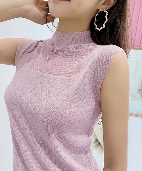 BLANC FICELLE（ブランフィセル）の「ノースリーブ　ハイネック（Tシャツ/カットソー・レディース・グリーン/ピンク/グレー/ネイビー/ベージュ/ブラック/ホワイト・FREE）」の7枚目の写真