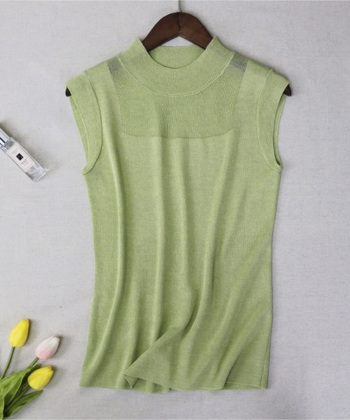 BLANC FICELLE（ブランフィセル）の「ノースリーブ　ハイネック（Tシャツ/カットソー・レディース・グリーン/ピンク/グレー/ネイビー/ベージュ/ブラック/ホワイト・FREE）」の5枚目の写真