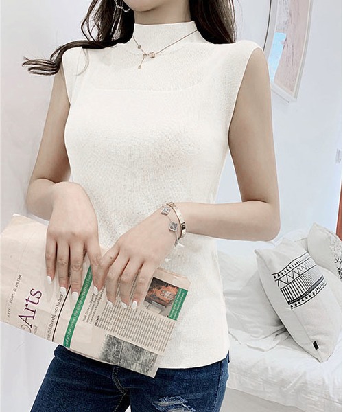 BLANC FICELLE（ブランフィセル）の「ノースリーブ　ハイネック（Tシャツ/カットソー・レディース・グリーン/ピンク/グレー/ネイビー/ベージュ/ブラック/ホワイト・FREE）」の9枚目の写真