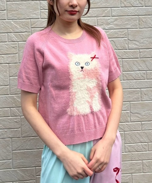 Candy Stripper(キャンディストリッパー)の「TINY CAT KNIT トップス(ニット/セーター・レディース・ブラック/オフホワイト/ピンク・FREE)」の3枚目の写真