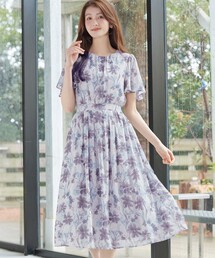 大花柄シフォンワンピース