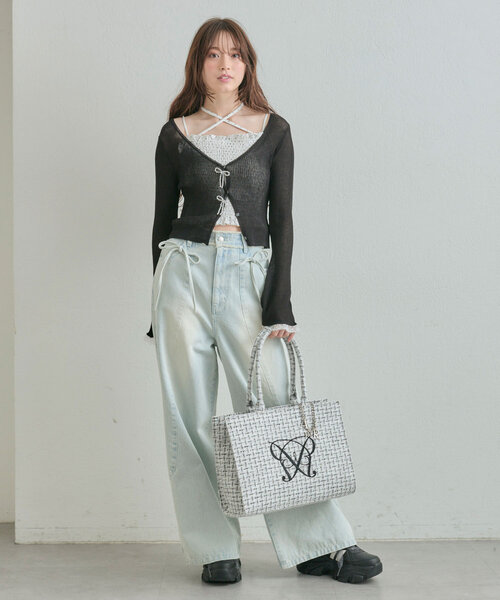 OLIVE des OLIVE（オリーブデオリーブ）の「ビーズリボンVカーデ（カーディガン/ボレロ・レディース・オフホワイト/ブラック/ピンク/イエロー・FREE）」の15枚目の写真