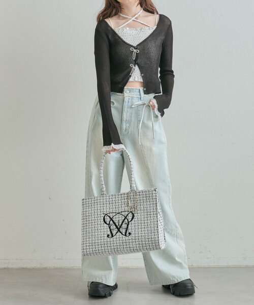 OLIVE des OLIVE（オリーブデオリーブ）の「ビーズリボンVカーデ（カーディガン/ボレロ・レディース・オフホワイト/ブラック/ピンク/イエロー・FREE）」の16枚目の写真