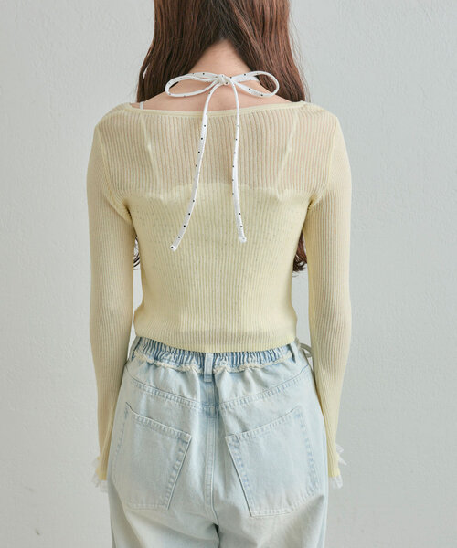 OLIVE des OLIVE（オリーブデオリーブ）の「ビーズリボンVカーデ（カーディガン/ボレロ・レディース・オフホワイト/ブラック/ピンク/イエロー・FREE）」の7枚目の写真