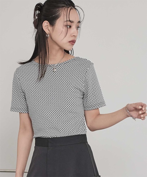 miette(ミエット)の「前後2wayギンガムチェック半袖トップス(Tシャツ/カットソー・レディース・ブルー/ブラック/ブラウン・FREE)」の4枚目の写真