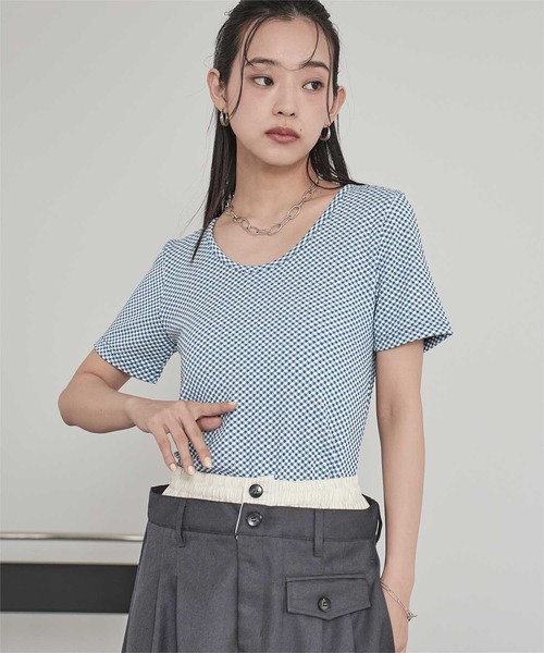 miette(ミエット)の「前後2wayギンガムチェック半袖トップス(Tシャツ/カットソー・レディース・ブルー/ブラック/ブラウン・FREE)」の19枚目の写真