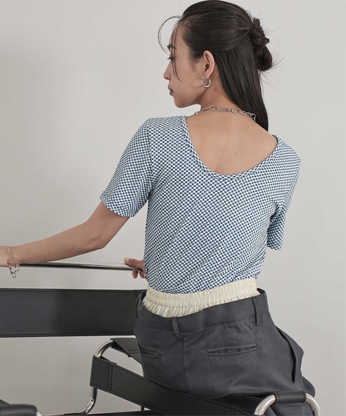 miette(ミエット)の「前後2wayギンガムチェック半袖トップス(Tシャツ/カットソー・レディース・ブルー/ブラック/ブラウン・FREE)」の21枚目の写真