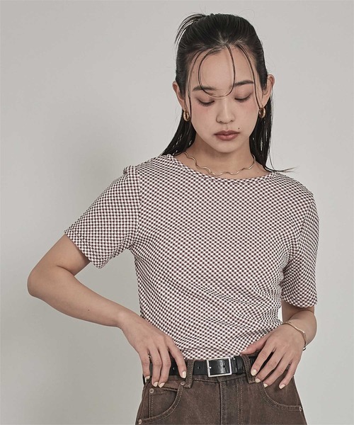 miette(ミエット)の「前後2wayギンガムチェック半袖トップス(Tシャツ/カットソー・レディース・ブルー/ブラック/ブラウン・FREE)」の12枚目の写真