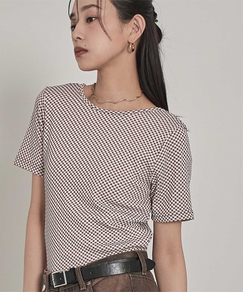 miette(ミエット)の「前後2wayギンガムチェック半袖トップス(Tシャツ/カットソー・レディース・ブルー/ブラック/ブラウン・FREE)」の14枚目の写真