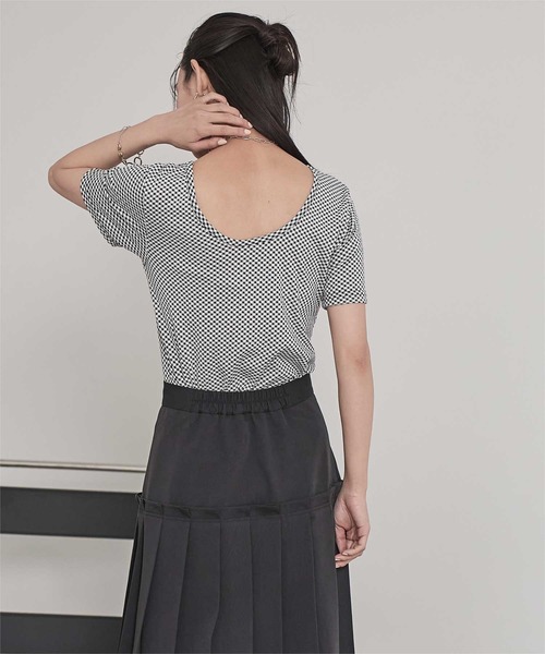 miette(ミエット)の「前後2wayギンガムチェック半袖トップス(Tシャツ/カットソー・レディース・ブルー/ブラック/ブラウン・FREE)」の6枚目の写真