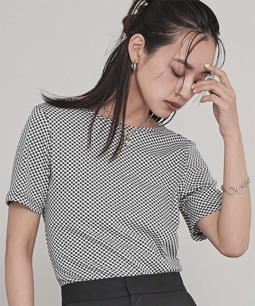 miette(ミエット)の「前後2wayギンガムチェック半袖トップス(Tシャツ/カットソー・レディース・ブルー/ブラック/ブラウン・FREE)」の7枚目の写真