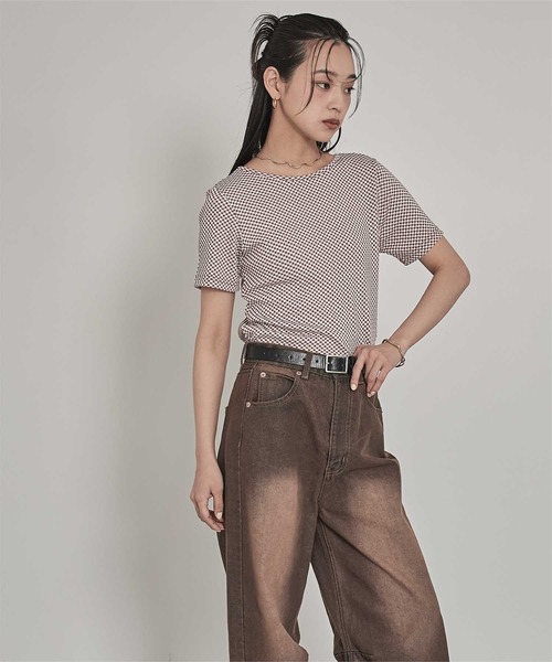 miette(ミエット)の「前後2wayギンガムチェック半袖トップス(Tシャツ/カットソー・レディース・ブルー/ブラック/ブラウン・FREE)」の15枚目の写真