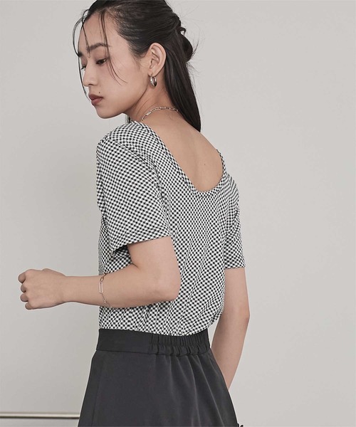 miette(ミエット)の「前後2wayギンガムチェック半袖トップス(Tシャツ/カットソー・レディース・ブルー/ブラック/ブラウン・FREE)」の8枚目の写真