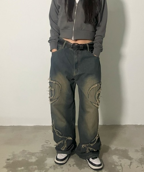 A‘gem 9（エージェムナイン）の「A'GEM/9 × .kom『FREEDEE/フリーディー』サイドカットオフバギーデニム（デニムパンツ・メンズ・ブラック/ブルー・L）」の13枚目の写真