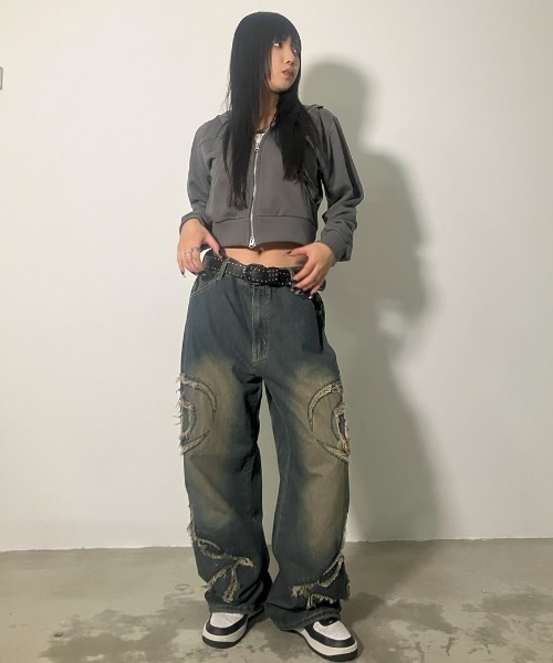 A‘gem 9（エージェムナイン）の「A'GEM/9 × .kom『FREEDEE/フリーディー』サイドカットオフバギーデニム（デニムパンツ・メンズ・ブラック/ブルー・L）」の21枚目の写真