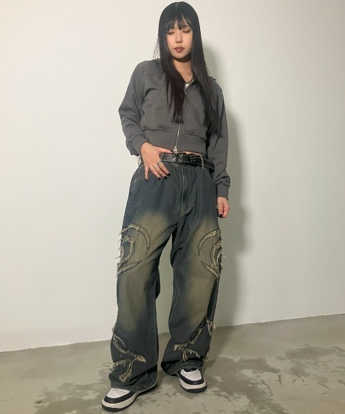 A‘gem 9（エージェムナイン）の「A'GEM/9 × .kom『FREEDEE/フリーディー』サイドカットオフバギーデニム（デニムパンツ・メンズ・ブラック/ブルー・L）」の22枚目の写真