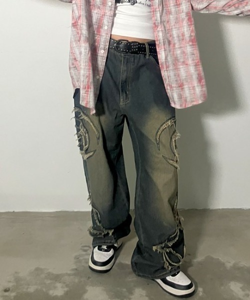 A‘gem 9（エージェムナイン）の「A'GEM/9 × .kom『FREEDEE/フリーディー』サイドカットオフバギーデニム（デニムパンツ・メンズ・ブラック/ブルー・L）」の14枚目の写真