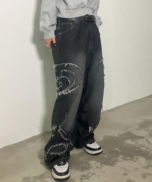 A‘gem 9（エージェムナイン）の「A'GEM/9 × .kom『FREEDEE/フリーディー』サイドカットオフバギーデニム（デニムパンツ・メンズ・ブラック/ブルー・L）」の5枚目の写真