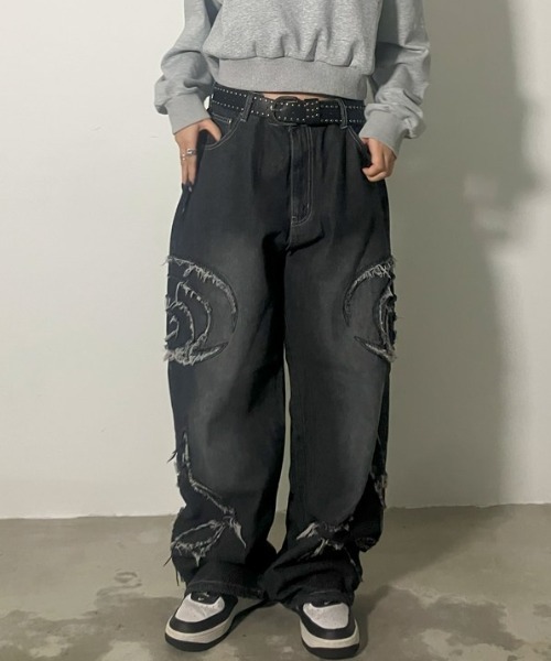 A‘gem 9（エージェムナイン）の「A'GEM/9 × .kom『FREEDEE/フリーディー』サイドカットオフバギーデニム（デニムパンツ・メンズ・ブラック/ブルー・L）」の3枚目の写真