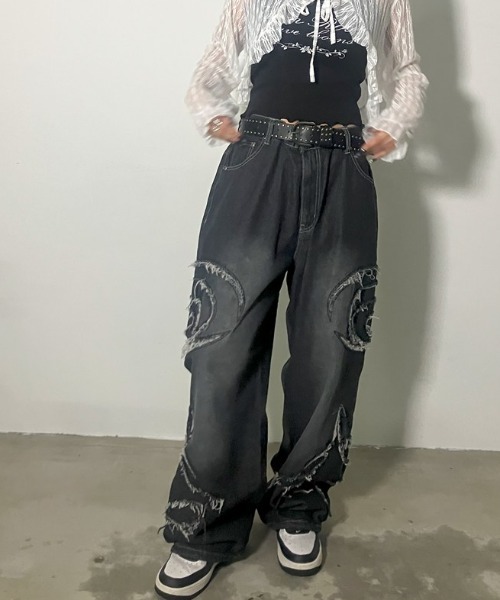 A‘gem 9（エージェムナイン）の「A'GEM/9 × .kom『FREEDEE/フリーディー』サイドカットオフバギーデニム（デニムパンツ・メンズ・ブラック/ブルー・L）」の10枚目の写真