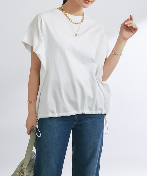 tシャツ 「着回し万能」ドライタッチコットン折り返しスリーブプルオーバー レディース セール】《着回し万能》ドライタッチコットン折り返しスリーブ