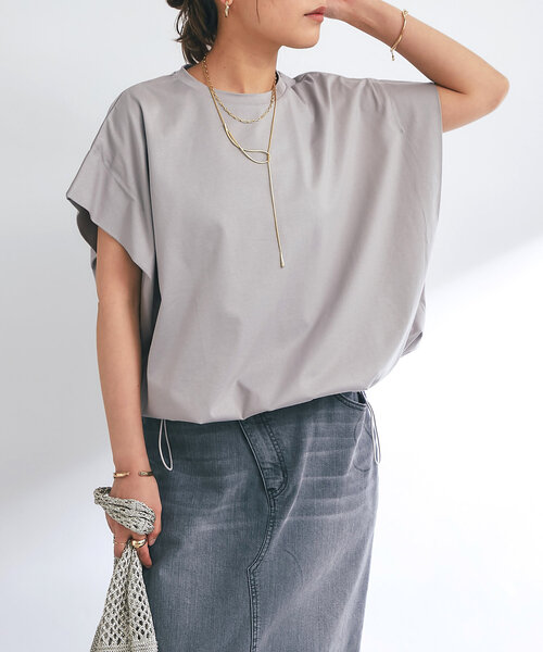tシャツ 「着回し万能」ドライタッチコットン折り返しスリーブプルオーバー レディース セール】《着回し万能》ドライタッチコットン折り返しスリーブ